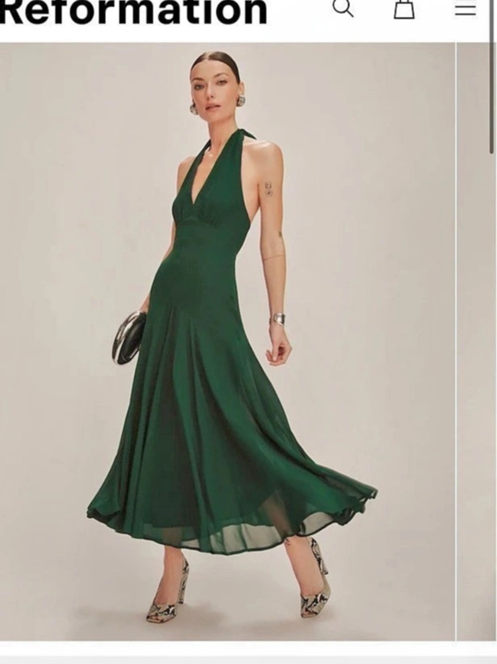 Reformation Briony Dress Green Maxi Halter Dress